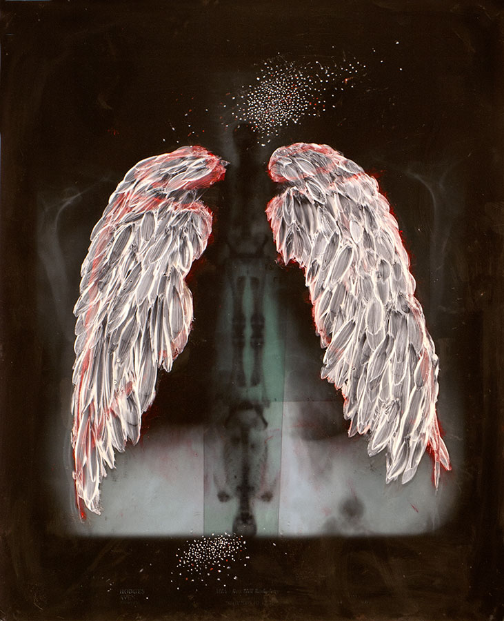 Spell Bound, 2023, Oil Paint on X-ray, L:48.5cm x W: 40.5cm